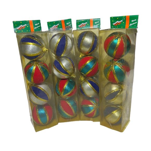 Liberty Bell Christmas Satin Striped Balls Tree Ornaments NOS Lot of 4-4pk (16) - Picture 9 of 9